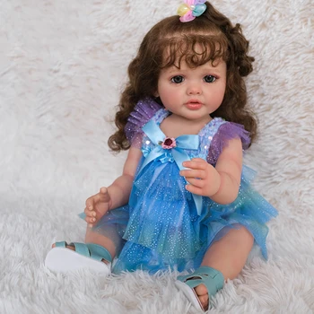55CM Tam Vücut Yeniden Doğmuş Kız Bebek Betty El Detaylı Boyama Görünür Damarlar Gerçekçi 3D Cilt Köklü Uzun Saç Sanat Bebek Hediye 3