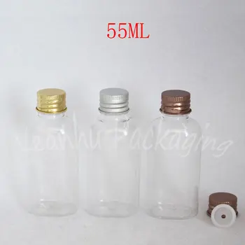 55ML Boş Plastik Şeffaf Şişe Alüminyum Kapak, 55CC Losyon / Toner Ambalaj Şişesi, Boş Kozmetik Konteyner 3