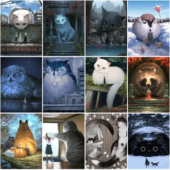 5D Diy Elmas Boyama Kitleri Çocuklar için Hayvanlar Kedi Kurt Kız Tam Matkap Japonya Posteri Mozaik Anime Elmas Nakış El Sanatları 17