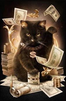 5D DİY tam elmas boyama çapraz dikiş siyah şanslı kedi nakit desen, elmas nakış, hediyeler, tam taklidi dekorasyon