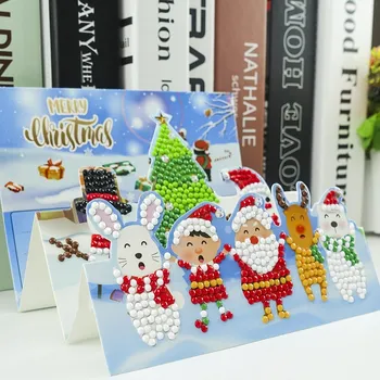 5D Elmas Boyama Üç Boyutlu Katlanır Tebrik Kartı Kartpostal Mozaik Nakış Kiti Taklidi Kendinden yapışkanlı Noel 11