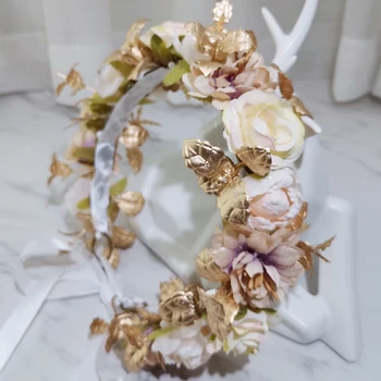 6 adet Altın Yaprak Çiçek Taç Kız Elbise saç aksesuarları Düğün Gelin Kafa Bandı Headdress Süs Çocuk Çiçek Çelenk 20