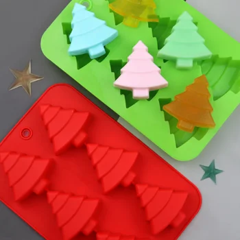6 Kavite Noel Ağacı Silikon Kek Kalıbı El Yapımı Lolipop Çikolata Şeker DIY Sabun Kalıp Bisküvi Buz Küpü Pişirme Kek Aracı 9