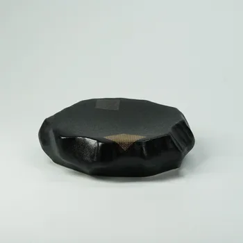 8 İnç Seramik Batı Plaka Siyah Altın Barbekü Plaka Şekilli Yuvarlak Düz Japon suşi tabağı Seramik Mutfak Sofra