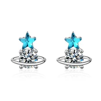 925 Gümüş Pentagram Mavi Yıldız Saplama Küpe İle Kristaller Kadınlar Kız Hediye İçin 19