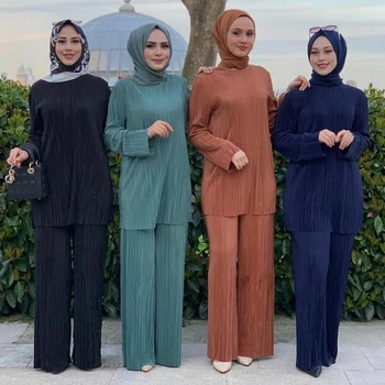 Abaya Moda Setleri Kadınlar için Yeni Müslüman Düz Renk Uzun Kollu Yumuşak Basit Tarzı Kat ulusal takım elbise Rahat Günlük Streetwear 2