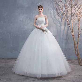 AE0078 Lace Appliques Strapless Wedding Dresses A-line Floor Length Robe De Mariée Vestido De Novia свадебное платье