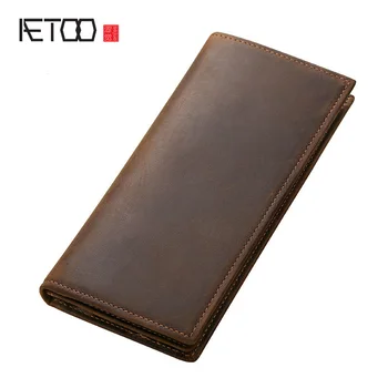 AETOO Retro deri uzun cüzdan, ilk katman dana el çantası, iş cüzdan, çılgın at deri erkek cüzdanları 19