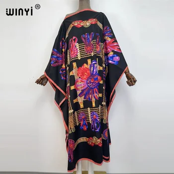 Afrika Moda Blogger Tavsiye Popüler baskılı İpek Kaftan Maxi Bayan Gevşek Yaz Plaj Bohem kaftan, uzun elbise  22