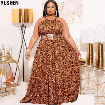 Afrika Uzun Maxi Elbise kadın Leopar Slash Boyun Kapalı Omuz Backless Günlük Akşam Parti Elbise Afrika Elbiseler Kadınlar İçin 6