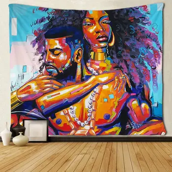 Afro-Amerikan Severler Çift Yağlıboya Duvar Halıları Duvar Sanatı 20