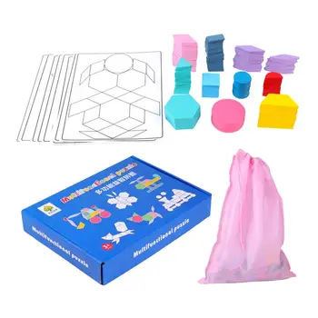 Ahşap Şekil Bulmaca Desen Blokları Set 180 ADET Tangram Geometrik Manipülatif Zeka Oyunları Oyuncak Montessori Mıknatıs yap-boz 1