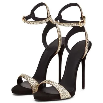 Altın Glitter yüksek topuklu sandalet Kadın Ayakkabı Ayak Bileği Kayışı Sandalet Yaz Gladyatör Burnu açık Stiletto Sandalet Ayakkabı 1