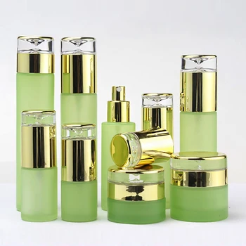 altın plastik kapaklı krem fondöten kozmetik ambalajı için lüks yeşil cam kozmetik kavanoz 30g 22
