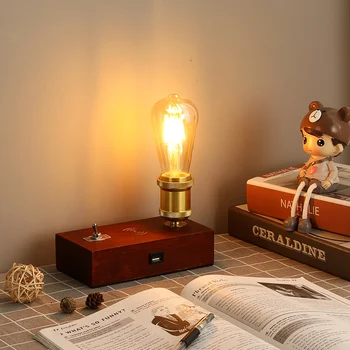 Amerikan Retro Yaratıcı USB Kablosuz Şarj Edison Masa yatak odası için lamba Çalışma Oturma Odası Ev katı ahşap masa ışığı 22