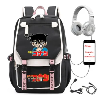 anime Detective Conan sırt çantası öğrenci Okul kitap Çantası Unisex seyahat Sırt çantası USB Şarj gençler Laptop packsack