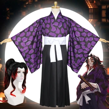 Anime iblis avcısı Cosplay Kokushibo Cadılar Bayramı Karnaval parti giysileri Kostüm Kıyafet Rol Oynayan Siut Siyah Peruk Kadın Erkek 18