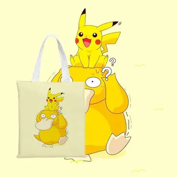 Anime Pokemon Pikachu Karikatür Kanvas Çanta Kawaii Kız Moda Rahat Paket Eko Çanta omuzdan askili çanta saklama çantası Alışveriş Paketi 4