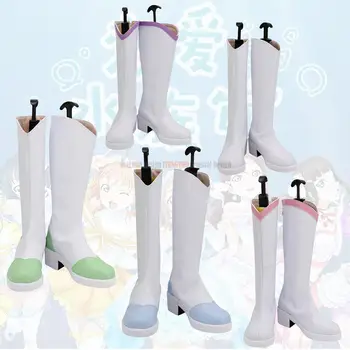 Aqours Aşk Canlı Sunshine Hanamaru Dia Yakut Riko Size Watanabe Mari Kanan Tam Üyeler Cosplay Çizmeler Beyaz Ayakkabı Custom Made 7