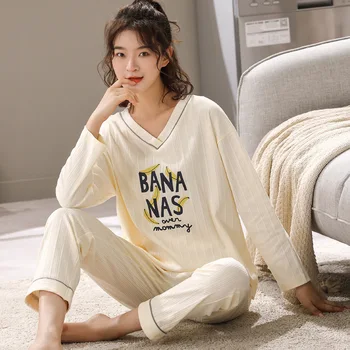 Artı Boyutu Pijama Kadınlar İçin Yeni Pamuk Baskı Pijama Seti Sonbahar Kış Uzun Kollu Pijama Kadın Gevşek Ev Takım Elbise 3XL 11 Tarzı