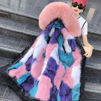 Artı Boyutu Xlong Kış Gerçek Tilki Kürk Ceket kadın Gerçek Kürk Parkas Kadın Ceket Büyük Kürk Kapşonlu Kadın Yeni Gevşek Streetwear 17