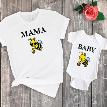Arı Aile Gömlek Anne Arı Tshirt 2022 Moda Setleri Papa Anne ve Ben Kıyafetler Baskı Pamuk Baba Eşleştirme Kıyafetler Yeni 7