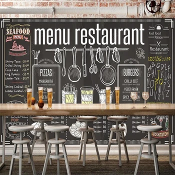 Avrupa 3d El-boyalı Tahta Tebeşir Kelime Duvar Kağıdı Kahvaltı Ekmek Kahve Restoran Bar Arka Plan duvar resmi Duvar Kağıdı 19