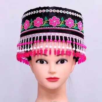 Ayarlanabilir Çin Miao Azınlık Şapka Püskül İle Çocuklar Ve Kadınlar İçin Vintage Ulusal Dans Headdress Sahne Performansı Kap