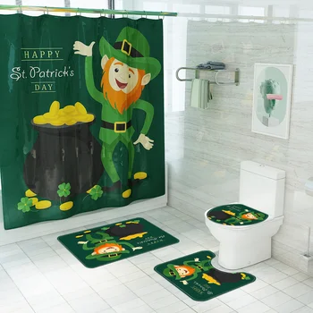 Aziz Patrick Günü Halı Karikatür Paspas Banyo Duş Perdesi Dört Parçalı Set 16