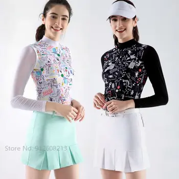 Aşk Golf Ani - UV Bayanlar için Tops Uzun Kollu Güneş Koruyucu Golf Gömlek Kadın Buz İpek Soğutma Spor T-shirt Baskılı Giyim Yuvarlak Boyun 22