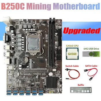 B250C BTC Madenci Anakart + G4560 CPU + 64G USB sürücüsü + Bölme + SATA Kablosu + Anahtarı Kablosu 12 USB3.0 DDR4 LGA1151 ETH 19