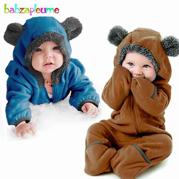 babzapleume 2020 Sonbahar Kış Yeni doğan Bebek Giysileri Karikatür Sevimli Kapşonlu Polar Sıcak Yürümeye Başlayan Tulum Kız Erkek Tulum BC1575-1 12