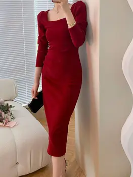 Bahar Kadın Yaz Yeni Zarif İnce Bel katı Midi Ofis Bayan Elbise Bodycon moda giyim 22