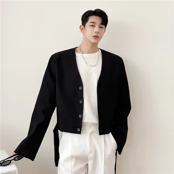 Bahar Kore moda erkek geniş omuz kısa elbise mizaç gençlik nötr moda takım elbise moda erkek ince ceket