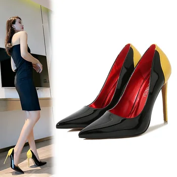 Bahar yeni sivri yüz renk eşleştirme stiletto basit iş ayakkabısı büyük boy ziyafet elbise tüm maç özel kadın ayakkabısı 13