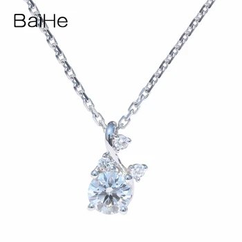 BAIHE Katı 18 K Beyaz Altın 0.25 ct H / SI Doğal Elmas Kolye Kadın Erkek Trendy Güzel Takı Collana di diamanti Halskette