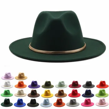 Basit Koyu Yeşil kadın Fedora Caz Şapka İngiliz tarzı Fötr Parti Resmi Panama Kap Elbise Şapka Kovboy Sonbahar Şapka