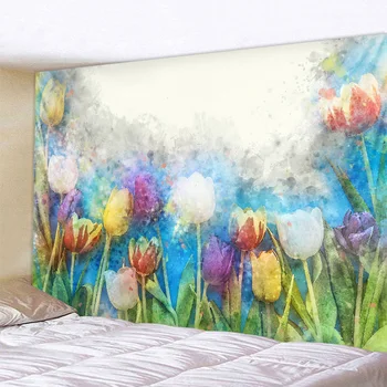 Basit çiçek goblen İskandinav tarzı hippi halı duvar asılı Bohemian yatak örtüsü yurt oturma odası yatak odası duvar dekorasyonu 22