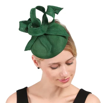 Bayan Yeşil İlmek Süslüyor Şapka Taklit Keten Fascinator Taban Taklit Zarif Kadın Kış Tuhafiye saç aksesuarları Kafa Bandı 1