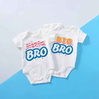Bebek Giyim Yeni Doğan Erkek Bebek Giysileri İkizler Erkek Bebek pamuk bebek tulumu Büyük Bro Küçük Bro Mektup Baskı Yaz Bebek Bodysuit