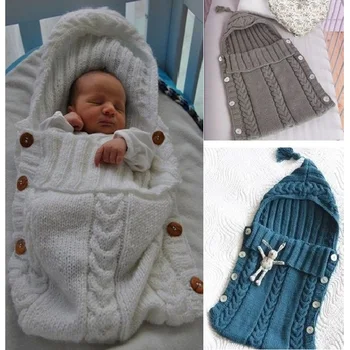 Bebek kundak battaniyesi Sıcak Yün Tığ Örme Yenidoğan Bebek Uyku Tulumu Bebek Kundaklama Battaniye Uyku Tulumu 23