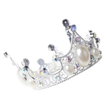 Bebek lüks elmas taklidi inci taç Mini taç kafa bandı Prenses Doğum günü dekor