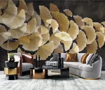 beibehang özel papel de parede 3D İskandinav modern ginkgo yaprağı duvar süslemeleri oturma odası TV kanepe arka plan 3D duvar kağıdı 15
