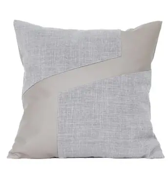 Bej deri pamuk ve keten düz renk dikiş tasarım yastık kılıfı modern minimalist oturma odası kanepe yastık kılıfı 10