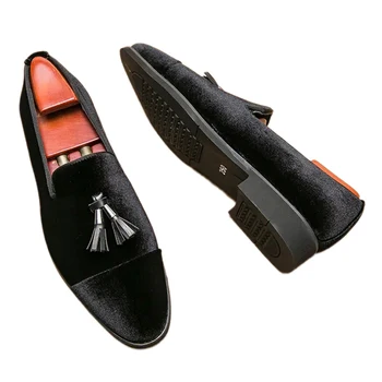 Benboy erkek Püskül Dekor Kadife patchwork üst Sivri Düşük Üst moda ayakkabılar erkek erkek resmi ayakkabı Yuppie Elbise Ayakkabı 38-47 4