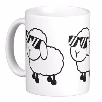 Beyaz Koyun Güneş Gözlüğü Karikatür Beyaz Kahve Kupalar Çay Kupa Özelleştirmek Hediye LVSURE Seramik Kupa Seyahat Kahve Kupaları 14