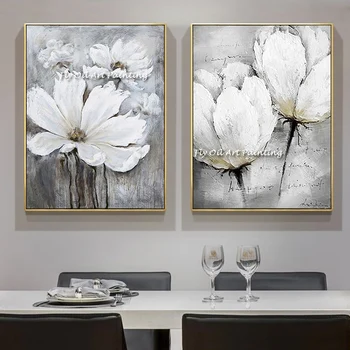 Beyaz Çiçekler 100 % El Yapımı Yağlıboya Modern Duvar Sanatı Resimleri Soyut Yağlıboya Ev Dekor Yatak Odası İçin Tuval Üzerine 22