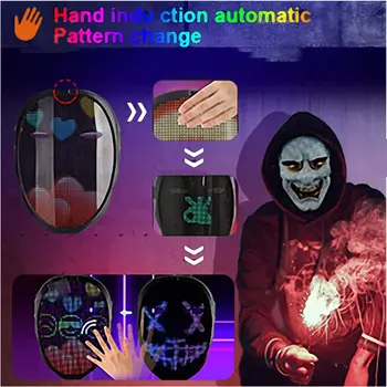 Bluetooth Uyumlu LED Parlayan Maske DIY Düzenleme Animasyonlu Metin RGB Cadılar Bayramı Partisi Noel Oyuncak Hediye Sensörü Maskesi Şarj Edilebilir 18