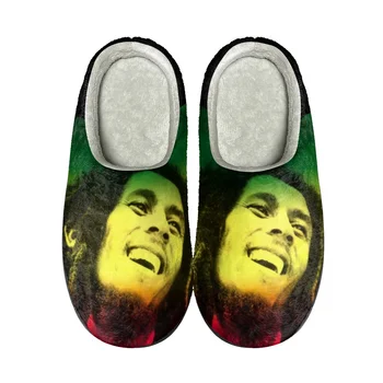 Bob Marley Reggae Rasta Şarkıcı Ev Pamuk özel terlikler Mens Womens Sandalet Peluş Rahat Tutmak sıcak ayakkabı Termal Terlik 16