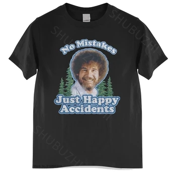 Bob Ross Hiçbir Hata Sadece Mutlu Kazaları T shirt erkek Pamuklu Tişört zarif dağlar günlük t-shirt harajuku Tees Tops 8